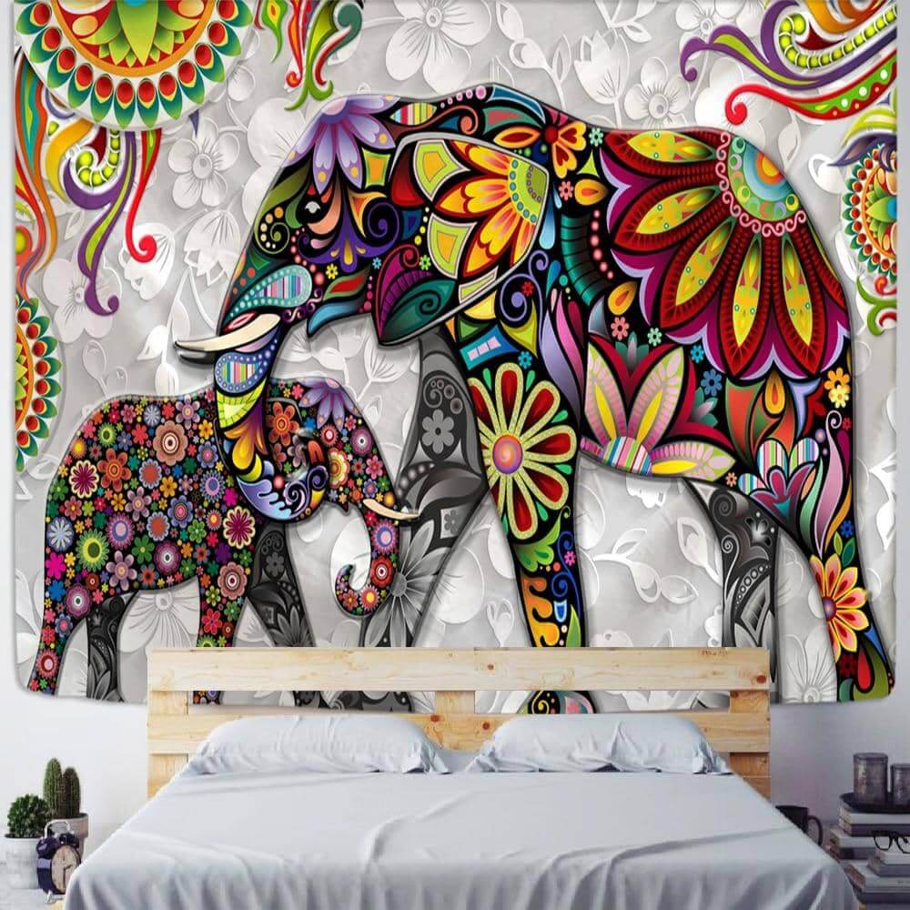 Psychedelic Flower Elephant Tapestry-