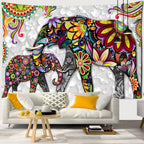 Psychedelic Flower Elephant Tapestry-