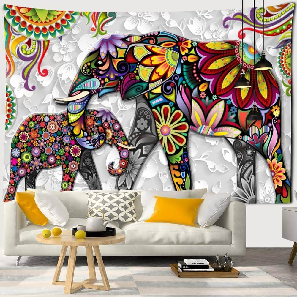Psychedelic Flower Elephant Tapestry-